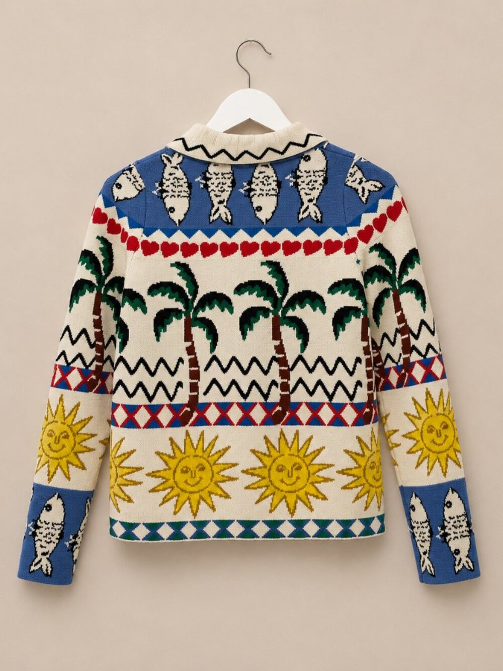 Boden Whimsical Tropical Sun Palm Tree Button Front Knit Cardigan Shacket S NWT - Picture 4 of 7